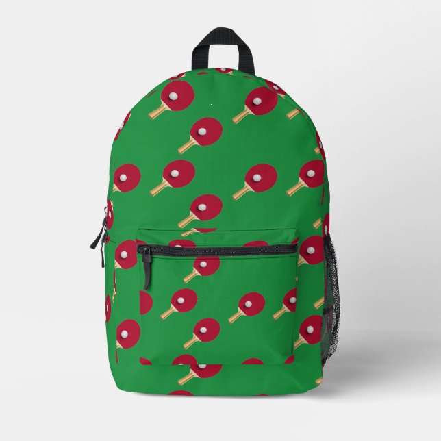 Sac À Dos Imprimé Raquette de ping-pong et boule sur vert (Recto)
