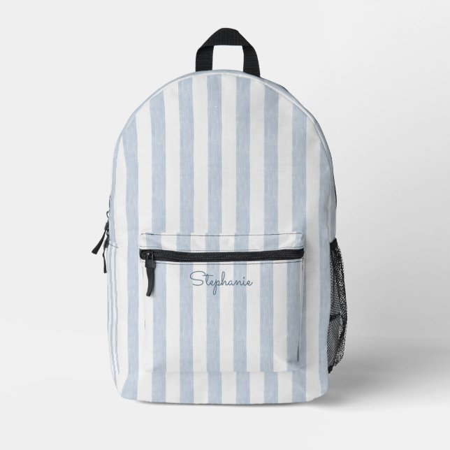 Sac À Dos Imprimé Rayure Cabane Blanche Bleu Clair Nom Moderne et Cô (Recto)