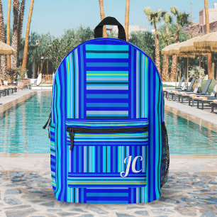 Sac À Dos Imprimé Rayures Bleues Aqua Marine Motif Abstrait Monogram