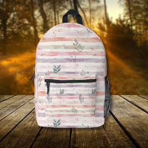 Sac À Dos Imprimé Rayures de feuilles pastel à l'aquarelle vintage