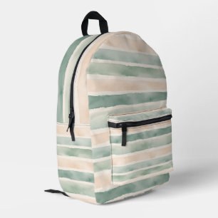 Sac À Dos Imprimé Rayures Douces Vert Sauge & Pêche Aquarelle