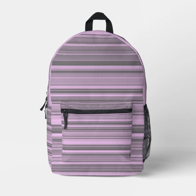 Sac À Dos Imprimé Rayures Gris Violet (Recto)