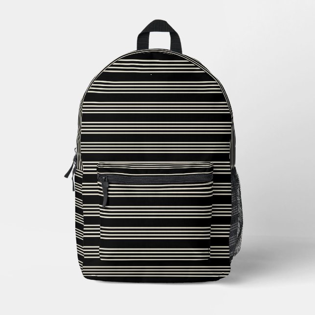 Sac À Dos Imprimé Rayures horizontales minimalistes noir et crème él (Recto)