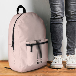 Sac À Dos Imprimé Rayures noires élégantes Monogramme rose pêche