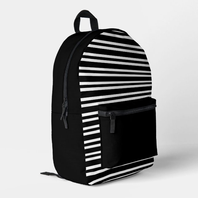 Sac À Dos Imprimé Rayures noires et blanches motif sans fin (Coin arrière gauche)