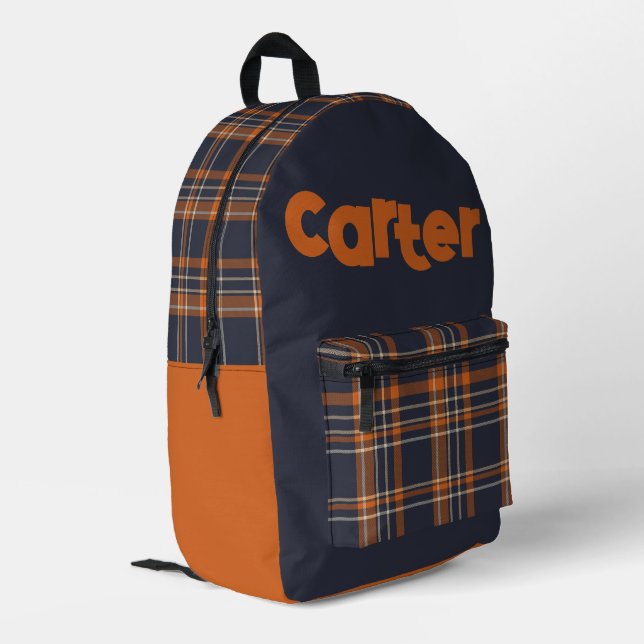 Sac À Dos Imprimé Rayures orangées bleu rustique d'hiver (Coin arrière gauche)
