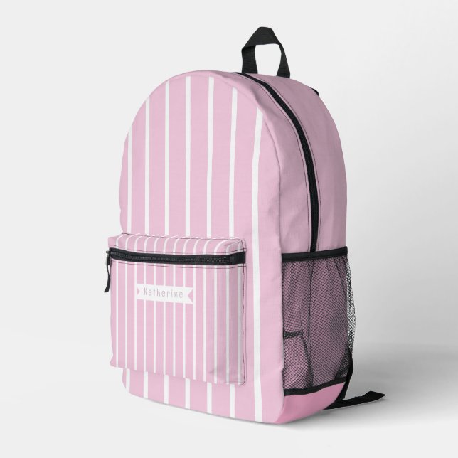 Sac À Dos Imprimé Rayures pastel rose blanc (Coin arrière droit)