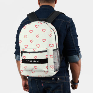 Sac À Dos Imprimé Red Hearts Motif, Amour, Votre Nom, Personnaliser