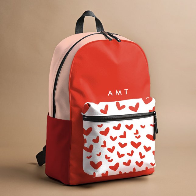 Sac À Dos Imprimé Red Love Hearts En vichy Plaid Nom personnalisé (Red hearts personalized school backpack.)