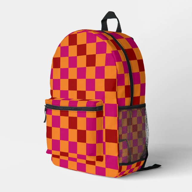 Sac À Dos Imprimé Red Orange Pink Checkered Pattern Design  (Coin arrière droit)
