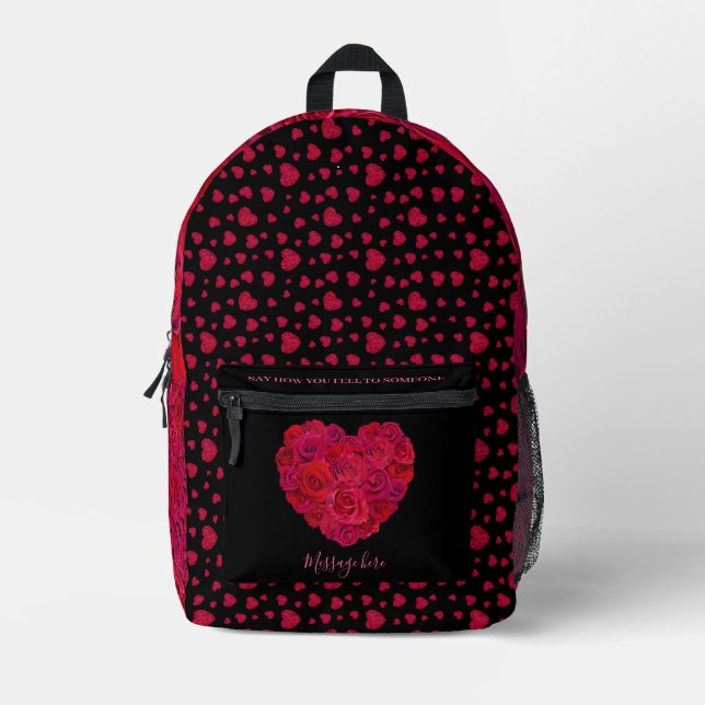 Sac À Dos Imprimé Red Rose Heart Romantic Floral Custom Text (Recto)
