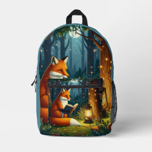Sac À Dos Imprimé Renard dans une bibliothèque magique de la forêt