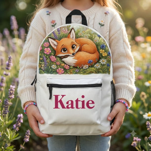 Sac À Dos Imprimé Renard et Fleurs