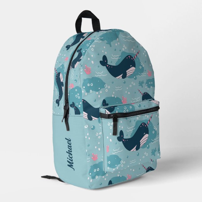 Sac À Dos Imprimé Retour À L'École - Cute Narwhal Personnalisé (Coin arrière gauche)