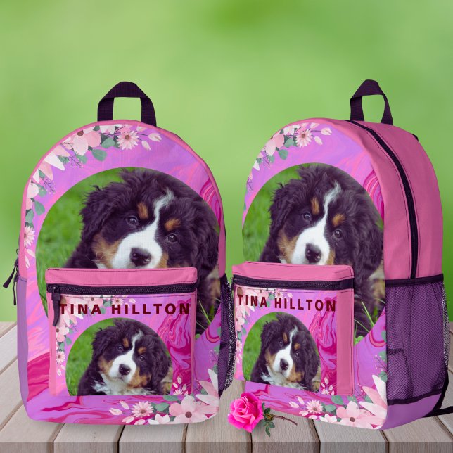 Sac À Dos Imprimé Retour À L'École Mignonne Chien Rose Floral Aquare (Créateur téléchargé)