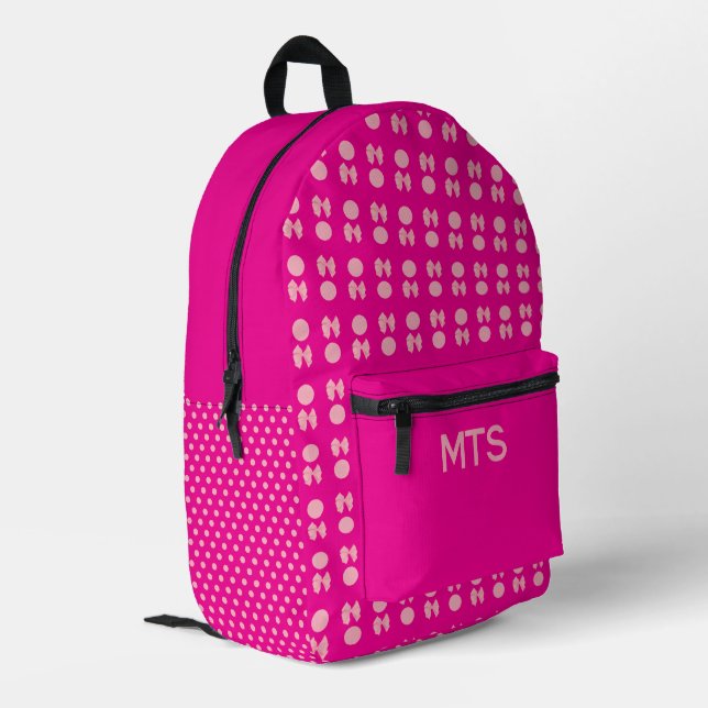Sac À Dos Imprimé Retour à l'école Rubans Roses Points Monogramme In (Coin arrière gauche)