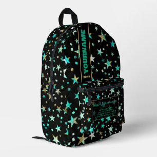 Sac À Dos Imprimé Retour à l'école Turquoise Faux Or Étoiles Noires