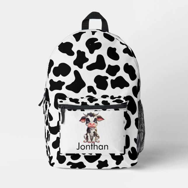 Sac À Dos Imprimé Retour à l'école Vache noir et blanc (Recto)