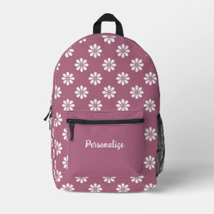 Sac À Dos Imprimé Retro 60s White Daisy Floral Purple iPersonnalisé
