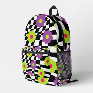 Sac À Dos Imprimé Retro Backpack with Checkers and Flowers