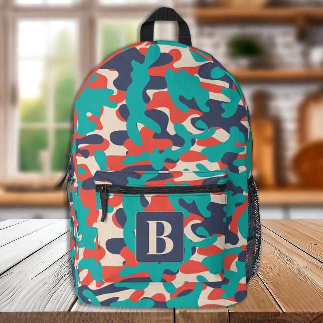 Sac À Dos Imprimé Retro Camo Turquoise Orange Bleu Personnaliser Cam (Créateur téléchargé)