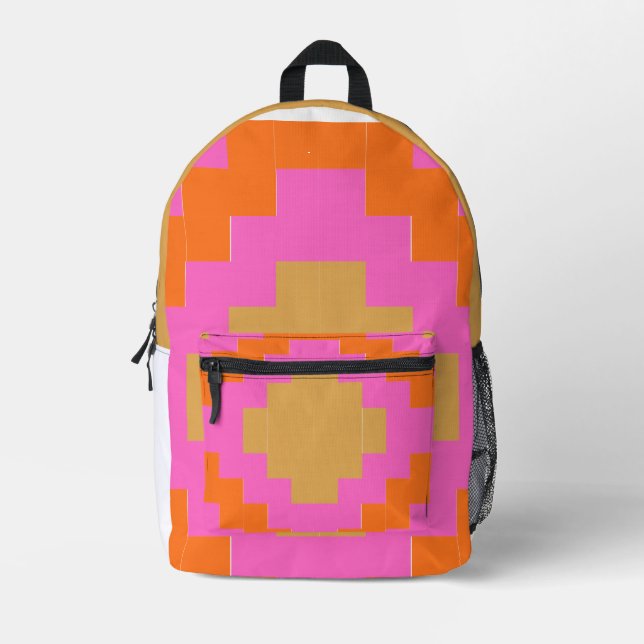 Sac À Dos Imprimé Rétro Groovy Rose Orange Géométrique  (Recto)