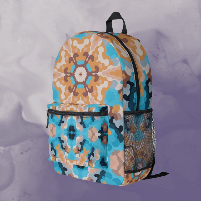 Sac À Dos Imprimé Rétro Mandala Bleu et orange (Créateur téléchargé)
