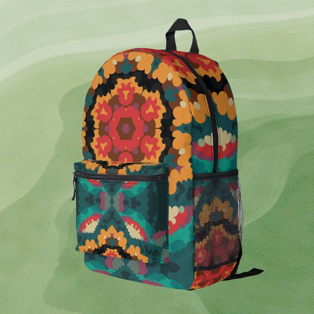 Sac À Dos Imprimé Rétro Mandala bleu orange et rouge (Créateur téléchargé)