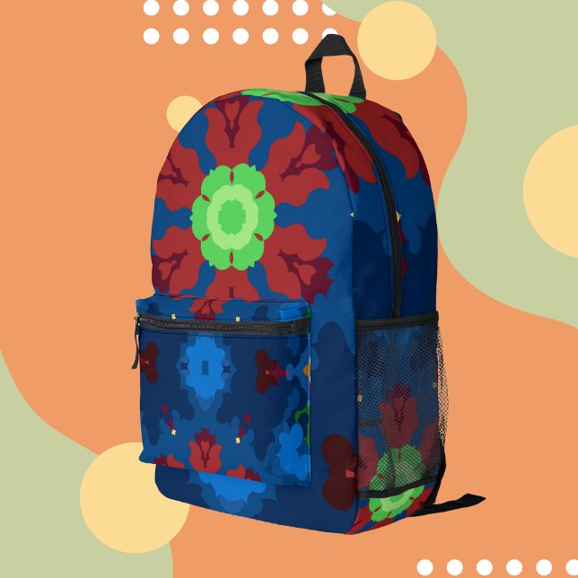 Sac À Dos Imprimé Retro Mandala bleu rouge et vert (Créateur téléchargé)