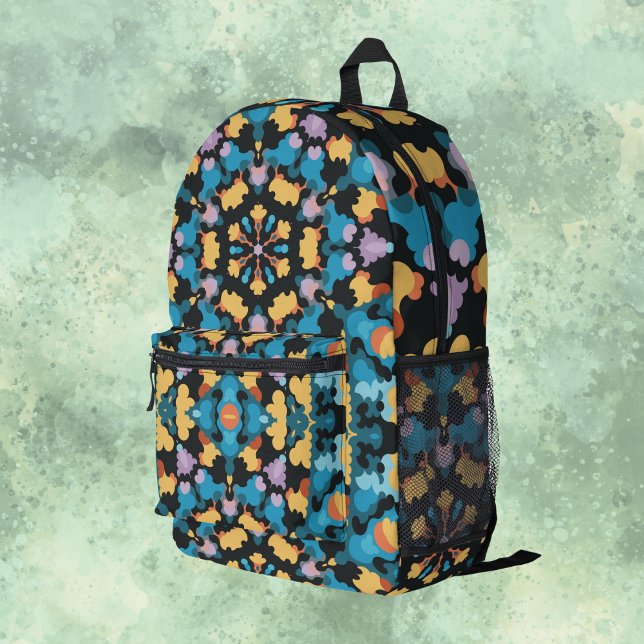 Sac À Dos Imprimé Rétro Mandala jaune bleu et orange (Créateur téléchargé)