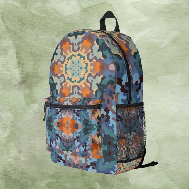 Sac À Dos Imprimé Rétro Mandala Orange Bleu et Jaune (Créateur téléchargé)