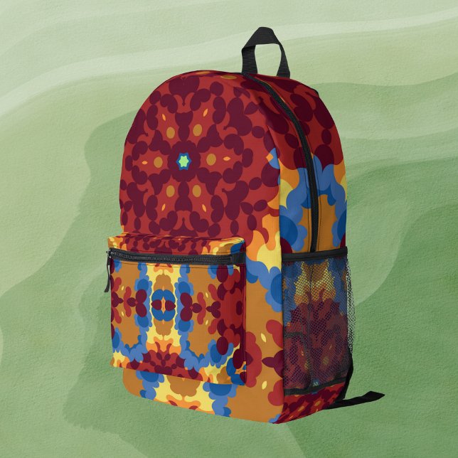 Sac À Dos Imprimé Retro Mandala rouge bleu et jaune (Créateur téléchargé)