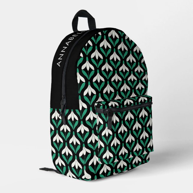 Sac À Dos Imprimé Retro Scandi motif de neige moderne du milieu du s (Coin arrière gauche)