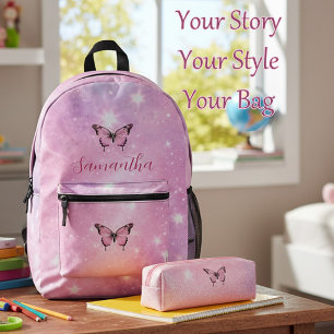 Sac À Dos Imprimé Rêves de Papillon Rose Étincelant