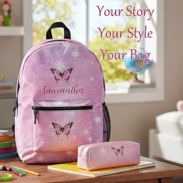 Sac À Dos Imprimé Rêves de Papillon Rose Étincelant (Créateur téléchargé)