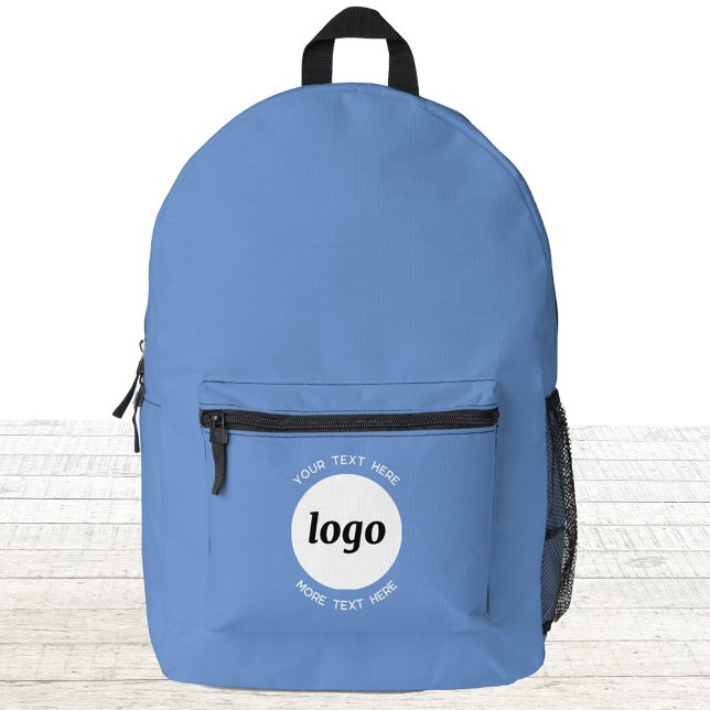 Sac À Dos Imprimé Rond du logo Texte promotionnel Bleu commercial (Logo with custom text business promotional branding backpack)