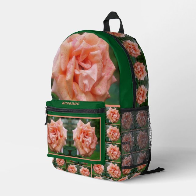 Sac À Dos Imprimé Rose De Pêche En Fleur Personnalisé (Coin arrière droit)