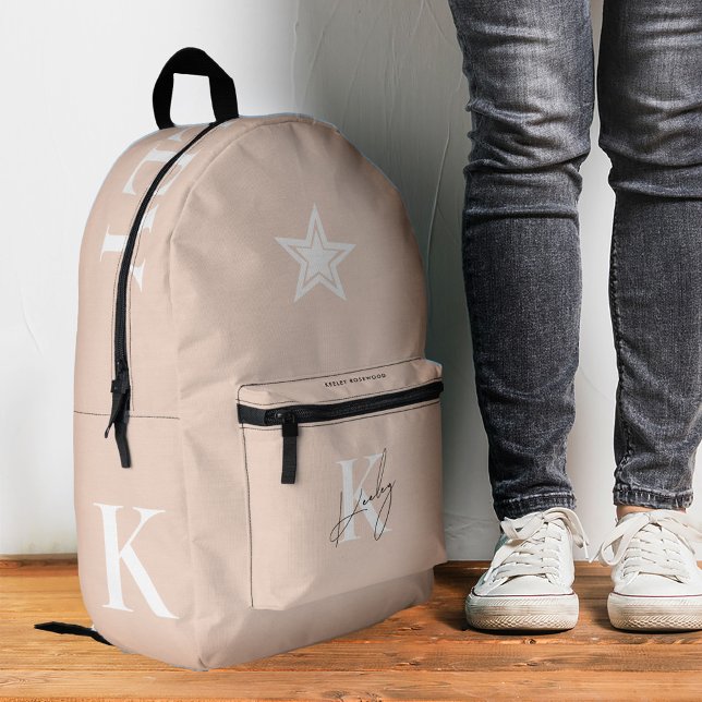 Sac À Dos Imprimé Rose Féminin Monogramme Stars École de Style (Girly Peach Pink Monogram Stylish Stars School Printed Backpack
)