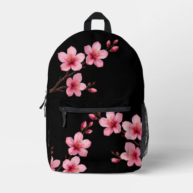 Sac À Dos Imprimé Rose Fleur de Cerisier Rose Noir Monogramme (Recto)
