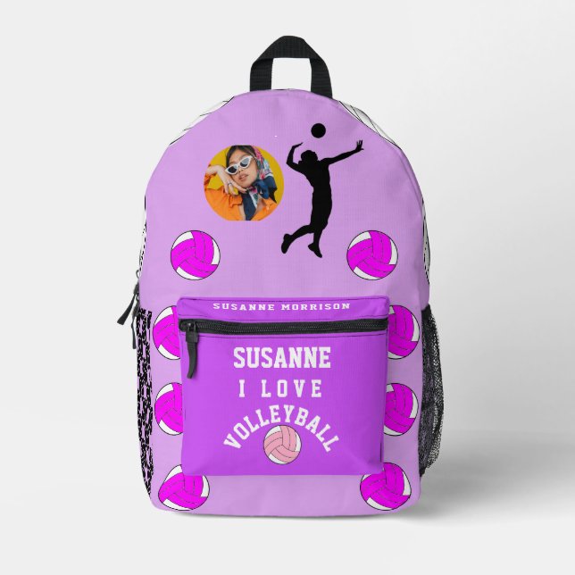 Sac À Dos Imprimé Rose Fuchsia Girly Sport Volleyball (Recto)