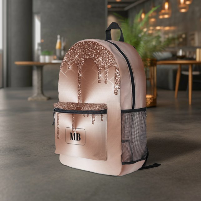 Sac À Dos Imprimé Rose Gold Paillet métallisé Monogrammé (Créateur téléchargé)