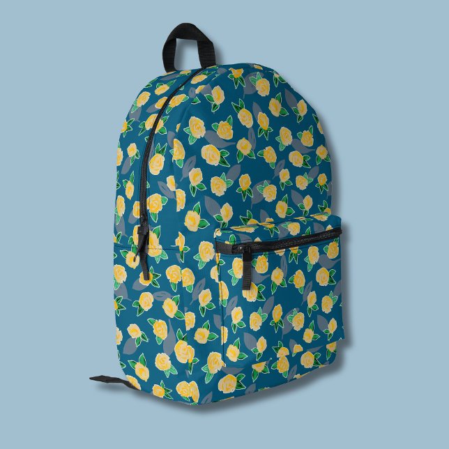 Sac À Dos Imprimé Rose jaune florale botanique (Yellow rose botanical floral backpack)