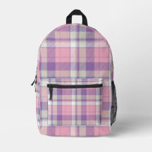 Rose pastel et motif carreaux tartan violet