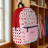 Rose Rétro Cerise & Rubans Damier avec Nom