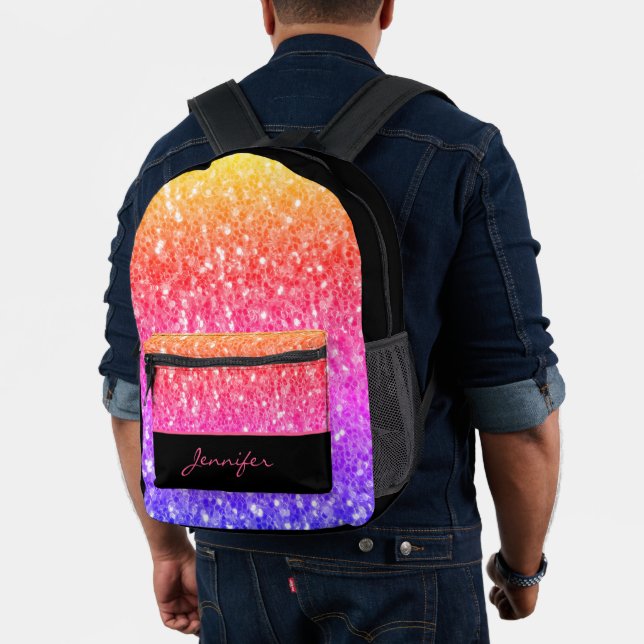 Sac À Dos Imprimé Rose rose orange faux étincelles noir Nom personna (Insitu (Modèle))
