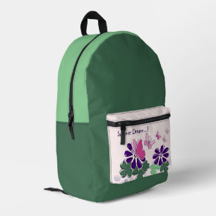 Sac À Dos Imprimé Rose vert pourpre Doodé fleurit papillons Slogan