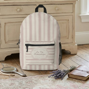 Sac À Dos Imprimé Rose Vintage et Rayures Crème Campagne Française