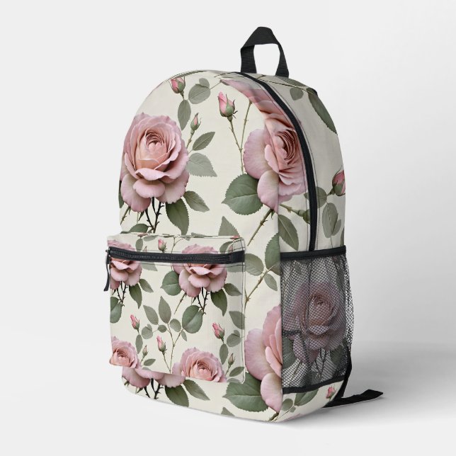 Sac À Dos Imprimé Roses anglaises classiques dans des teintes douces (Coin arrière droit)
