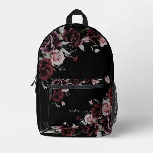 Sac À Dos Imprimé Roses Aquarelle Fond Noir