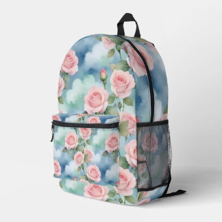 Sac À Dos Imprimé Roses aux teintes aquarelles de rose clair et vert